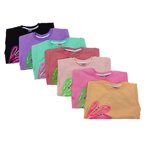 Kırmızı 8118 Kız Çocuk Pullu Papatya Nakışlı Sıfır Yaka 2 İp Penye Sweat 5-8 Yaş