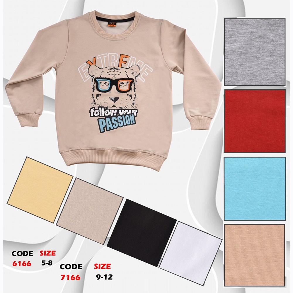 Kırmızı 6166 Erkek Çocuk Extreme Passıon Baskılı Sıfır Yaka 2 İp Penye Sweat 5-8 Yaş