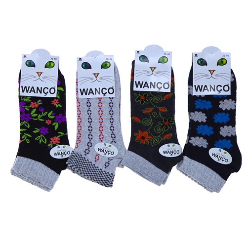 Wanço 1669 Bayan Likralı Desenli Orta Konç Patik Çorap- Karışık Renk - ASORTİ