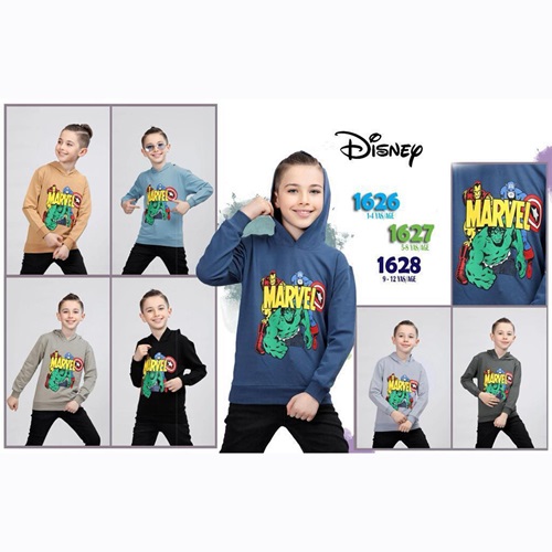Disnew 1628 Erkek Çocuk İki İplik Marvel Bas Kapşonlu Sweat 9-12 Yaş - Haki - 9-12 YAŞ