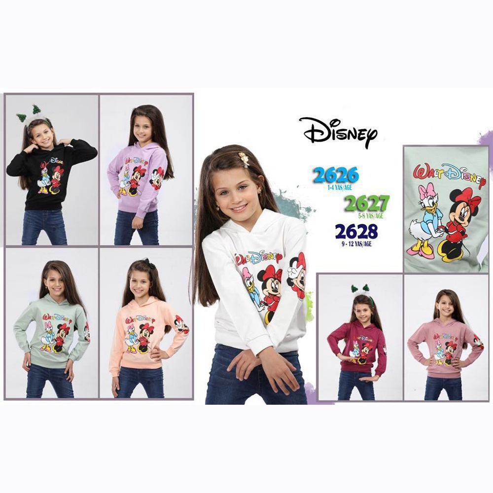 Disnew 2626 Kız Çocuk İki İplik Walp Bas Kapşonlu Sweat 1-4 Yaş