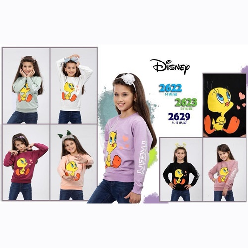 Disnew 2623 Kız Çocuk İki İplik Tweety Bas Sıfır Yaka Sweat 5-8 Yaş - Pudra - 5-6-7-8 YAŞ
