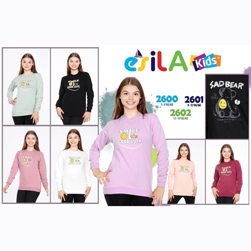 Esila 2600 Kız Çocuk İki İplik Smile Bas Sıfır Yaka Sweat 5-8 Yaş - Ekru - 5-6-7-8 YAŞ