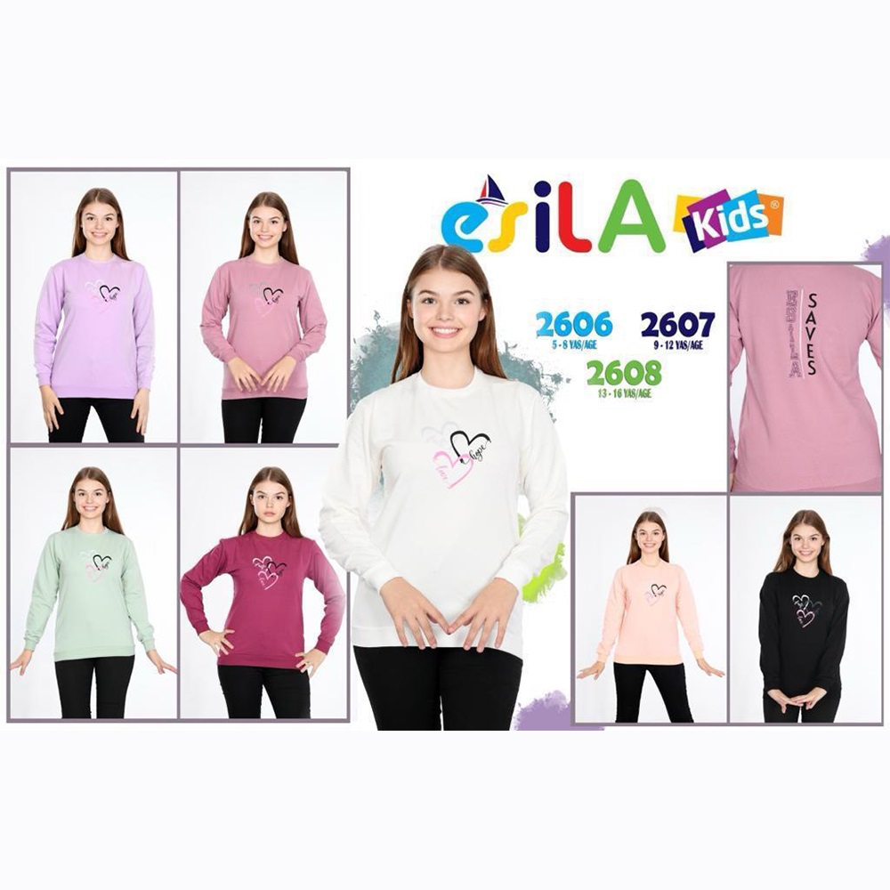 Esila 2606 Kız Çocuk İki İplik Saves Bas Sıfır Yaka Sweat 5-8 Yaş - Siyah - 5-6-7-8 YAŞ