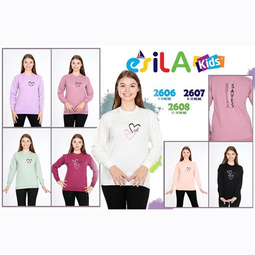 Esila 2606 Kız Çocuk İki İplik Saves Bas Sıfır Yaka Sweat 5-8 Yaş - Mürdüm - 5-6-7-8 YAŞ