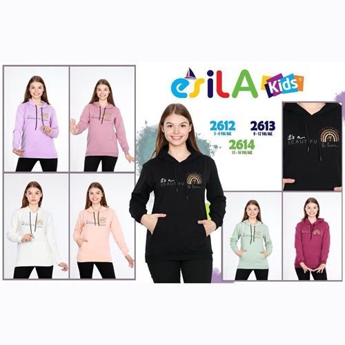 Esila 2613 Kız Çocuk İki İplik Beautiful Kapşonlu Sweat 9-12 Yaş - Su Yeşili - 9-12 YAŞ
