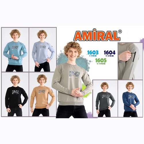 Amiral 1604 Erkek Çocuk İki İplik Bollede Assel Pahd Sıfır Yaka Sweat 9-12 Yaş - Haki - 9-12 YAŞ