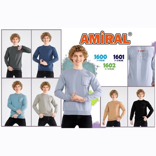 Amiral 1601 Erkek Çocuk İki İplik Smart Codes Sıfır Yaka Sweat 9-12 Yaş - Gri - 9-12 YAŞ
