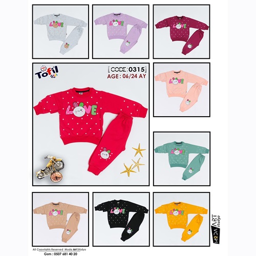 Tofil 0315 Kız Çocuk Love Basklı 2 İplik Takım 06-24 Ay - Mürdüm
