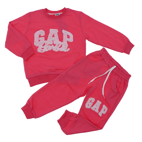 Zara 1241 Kız Çocuk Penye Sıfır Yaka Gap Nakışlı Takım 3-7 Yaş - Somon - 3-7 YAŞ