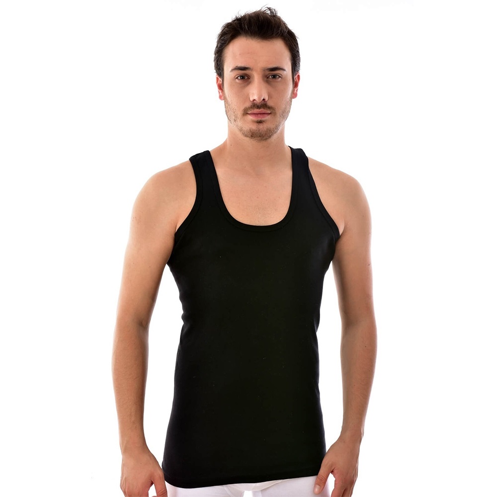 Tutku 0102 Erkek Renkli Ribana Atlet - Siyah - 1