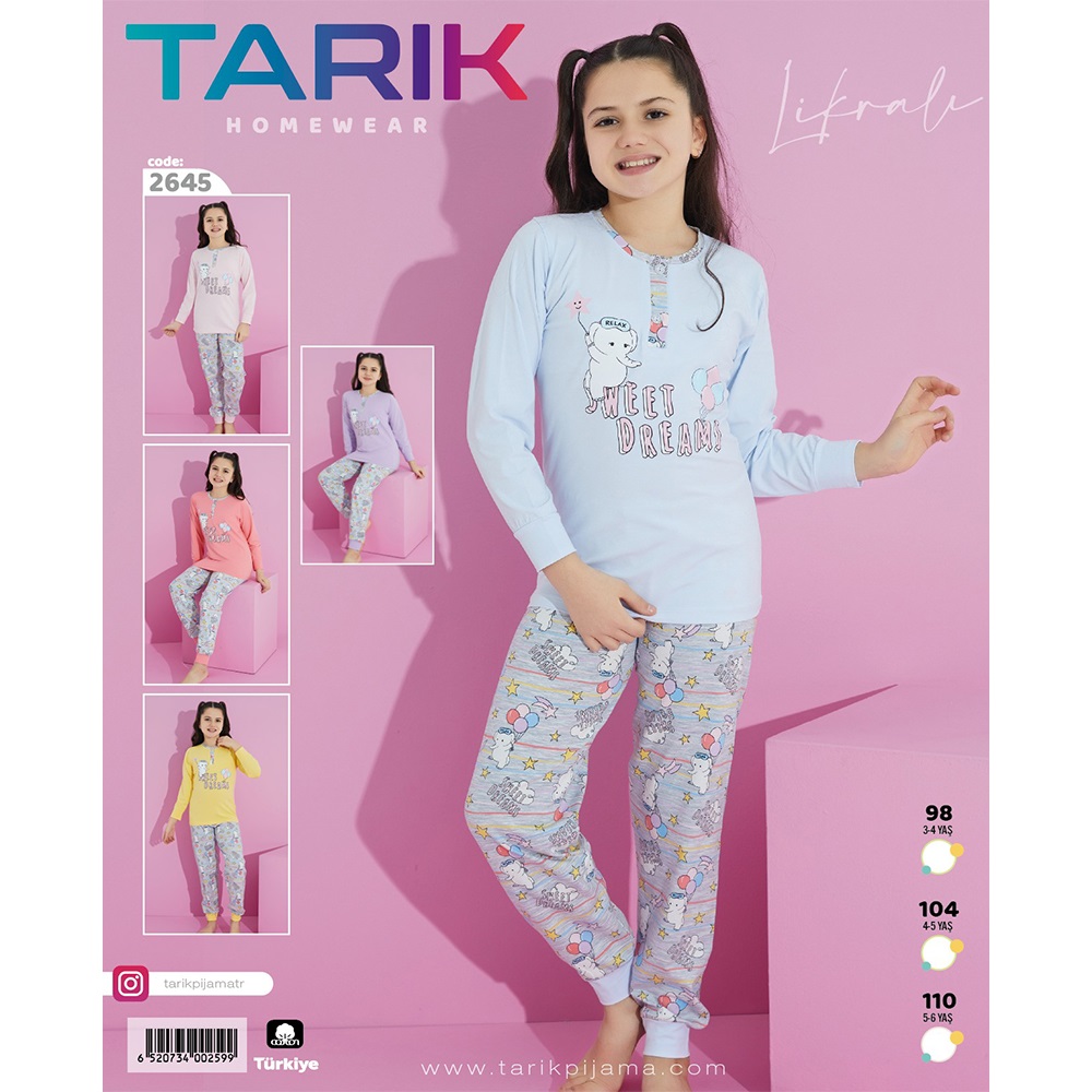 Tarık 2645 Kız Çocuk Balonlu Fil Bas U Kol Penye Pijama Takımı 3-6 Yaş - Pembe - 3-6 YAŞ