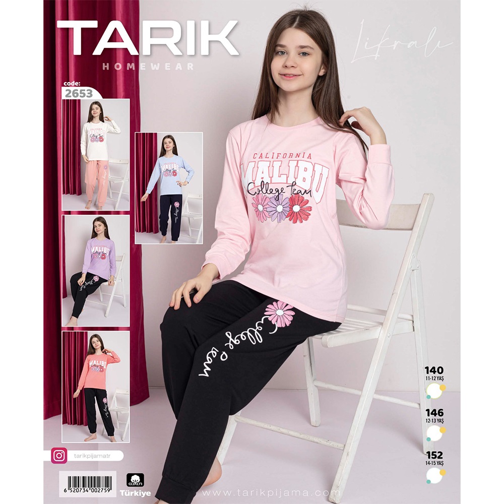 Tarık 2653 Kız Çocuk Malibu Bas U Kol Penye Gez Pijama Takımı 11-15 Yaş - A. Mavi - 11-15 YAŞ