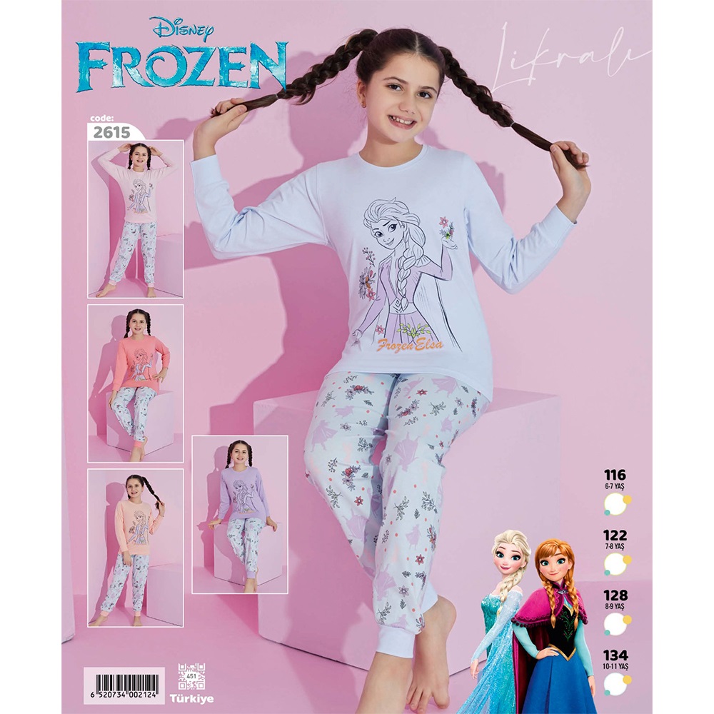 Frozen 2615 Kız Çocuk Frozen Çiçekli Bas U Kol Gar Penye Pijama Takımı 6-11 Yaş - Somon - 6-11 YAŞ