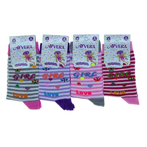 Alvera 0317 Kız Çocuk Dikişsiz Desenli Mevsimlik Soket Çorap - Karışık Renk