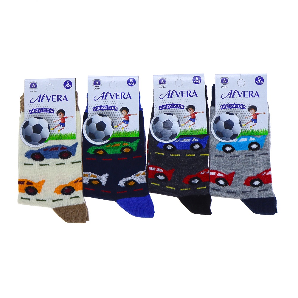 Alvera 3172 Erkek Çocuk Dikişsiz Desenli Mevsimlik Soket Çorap - Karışık Renk