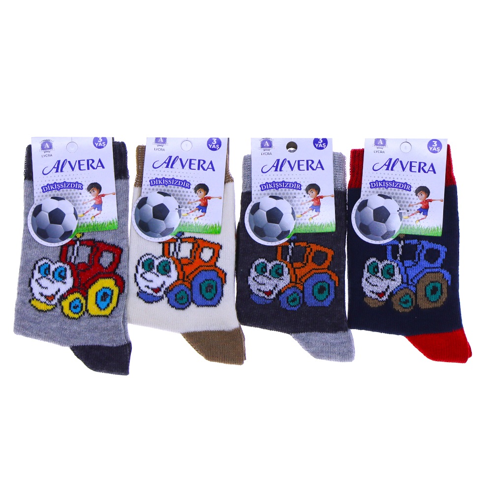 Alvera 3172 Erkek Çocuk Dikişsiz Desenli Mevsimlik Soket Çorap - Karışık Renk