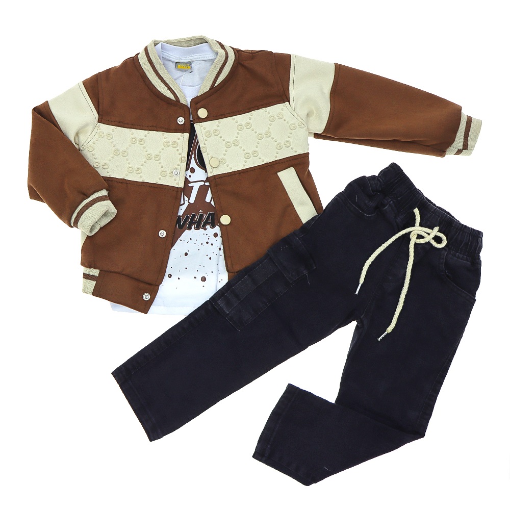 Mıncırık Kids 2707 Erkek Çocuk Süet No Matter What Baskılı 3 Lü Ceketli Takım 6-9 Yaş - Koyu kahverengi