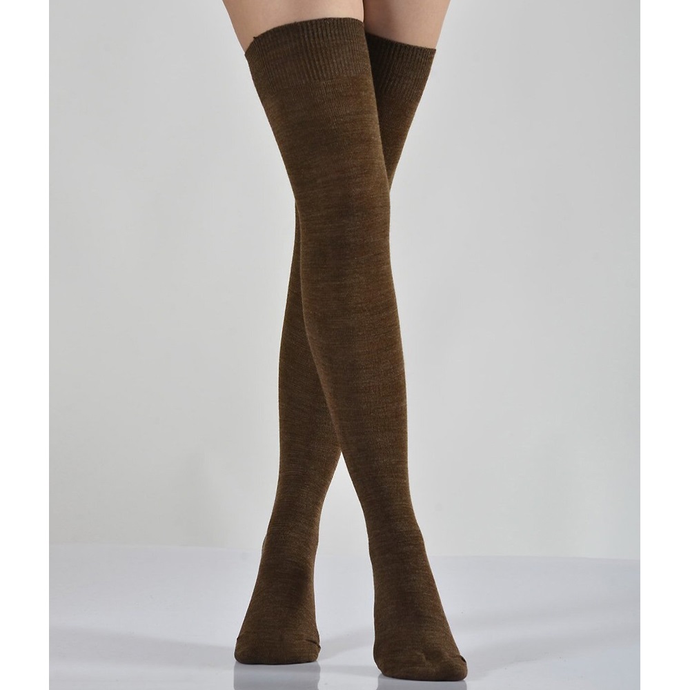 Bayan 8531 Anne Likralı Yün Dizüstü Çorap 6 Lı - Kahverengi - PAKET İÇİ TEK RENK
