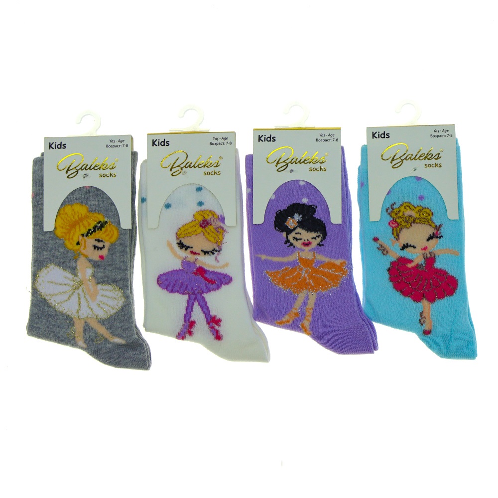 Baleks Kız Çocuk Likralı Desenli Soket Çorap - Karışık Renk