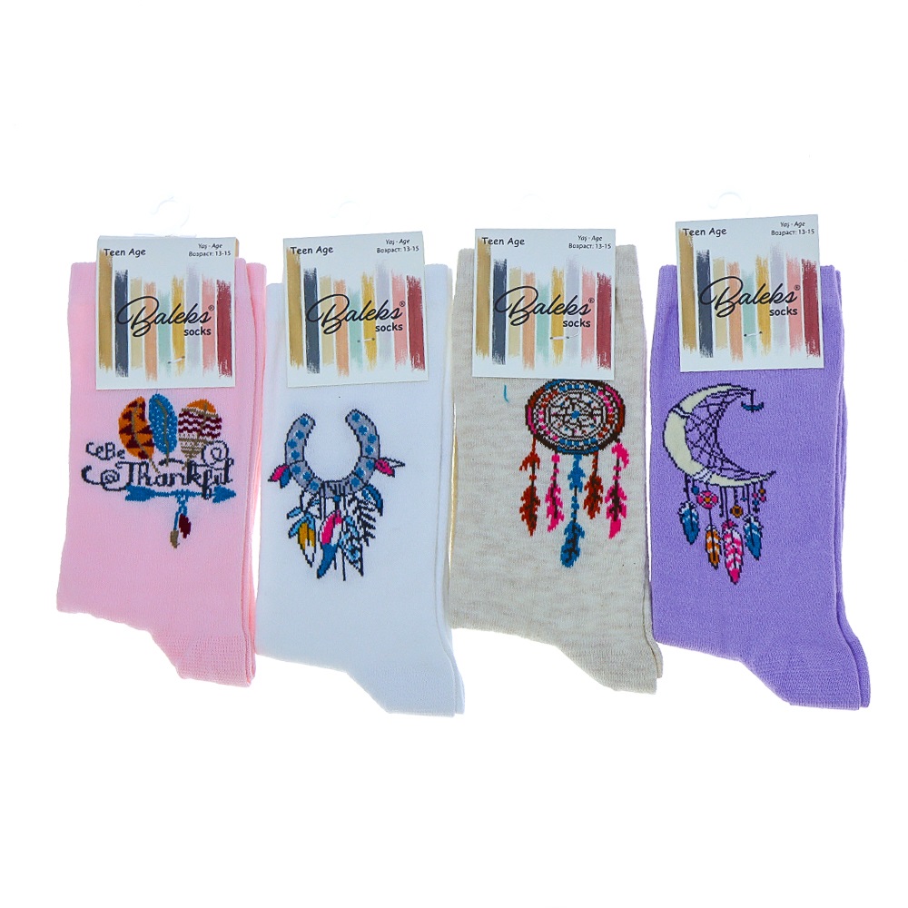 Baleks Kız Çocuk Likralı Desenli Soket Çorap - Karışık Renk