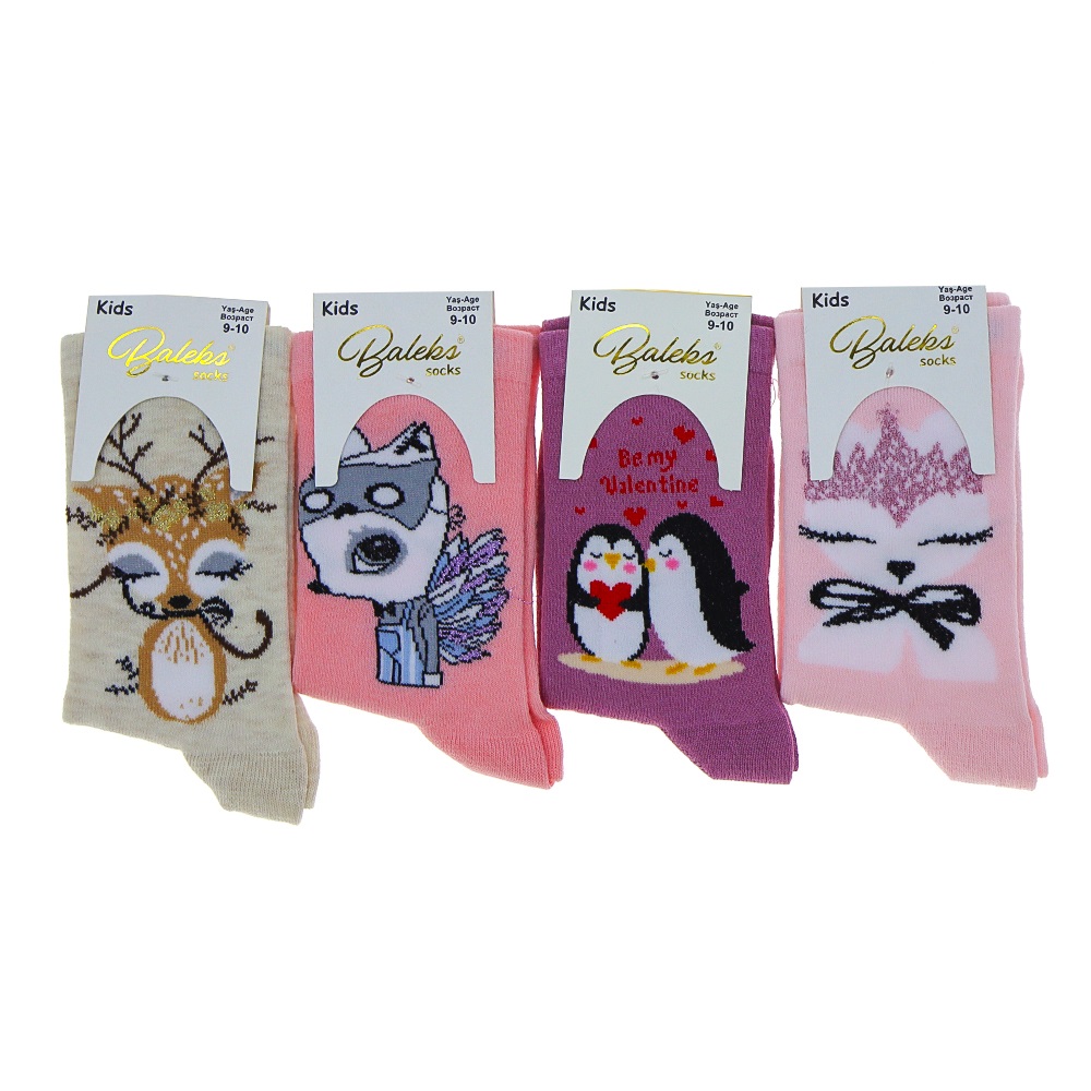 Baleks Kız Çocuk Likralı Desenli Soket Çorap - Karışık Renk