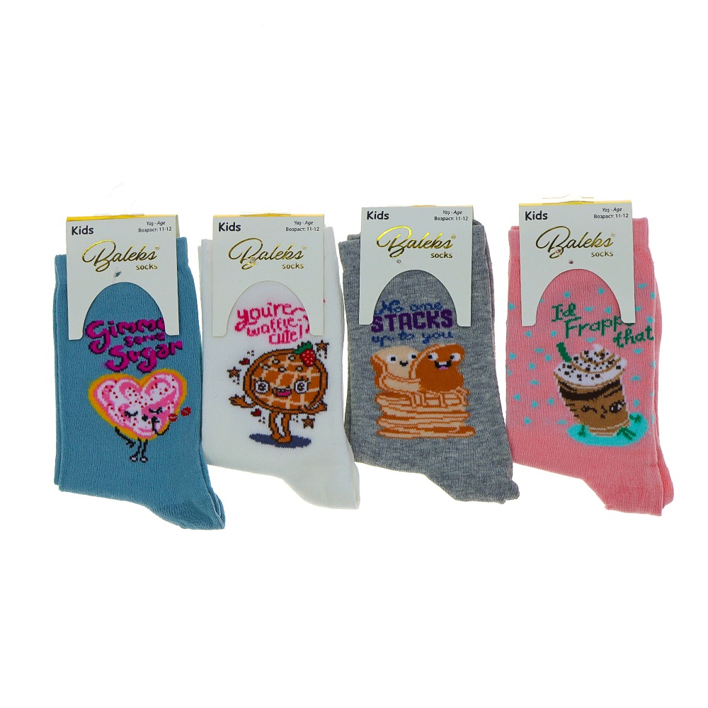 Baleks Kız Çocuk Likralı Desenli Soket Çorap - Karışık Renk