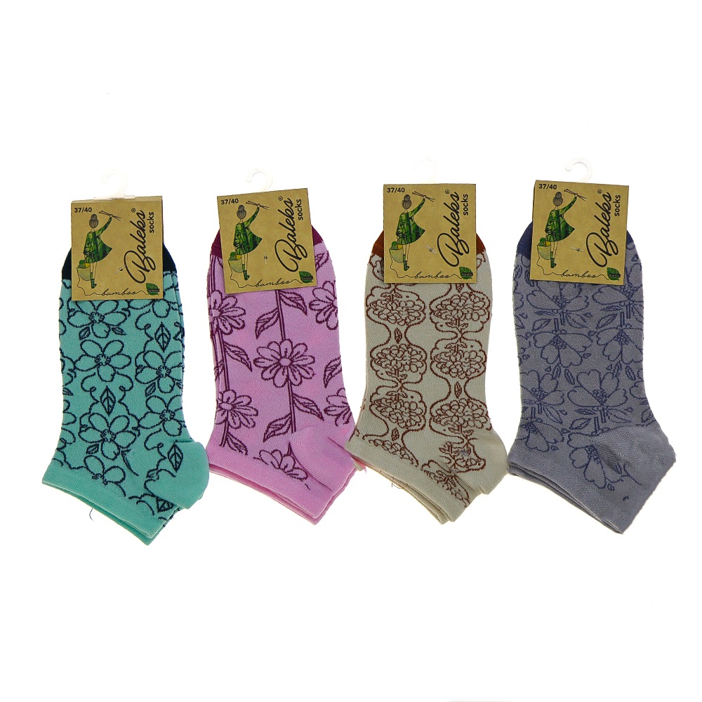 Baleks 7732 Bayan Bambu Dikişsiz Likralı Desenli Kutulu Patik Çorap - Karışık Renk