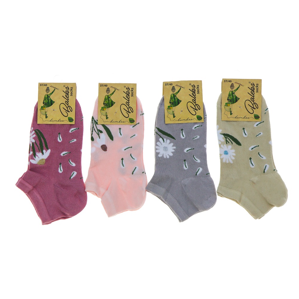 Baleks 7732 Bayan Bambu Dikişsiz Likralı Desenli Kutulu Patik Çorap - Karışık Renk