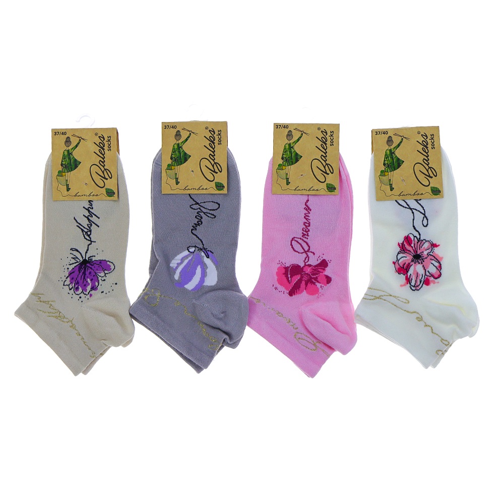 Baleks 7732 Bayan Bambu Dikişsiz Likralı Desenli Kutulu Patik Çorap - Karışık Renk