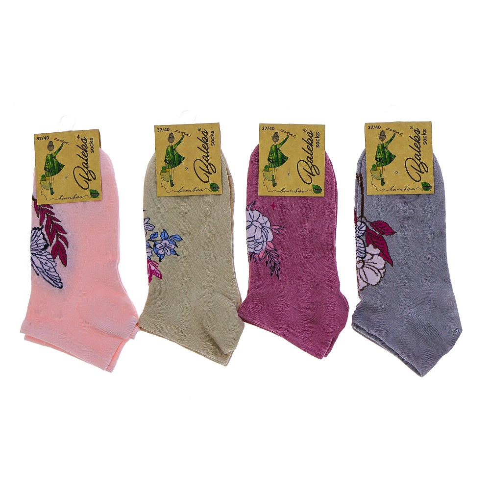 Baleks 7732 Bayan Bambu Dikişsiz Likralı Desenli Kutulu Patik Çorap - Karışık Renk