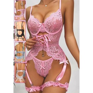 For Dreams 8462 Dantelli Fantazi Jartiyer Takım - Pembe - XL