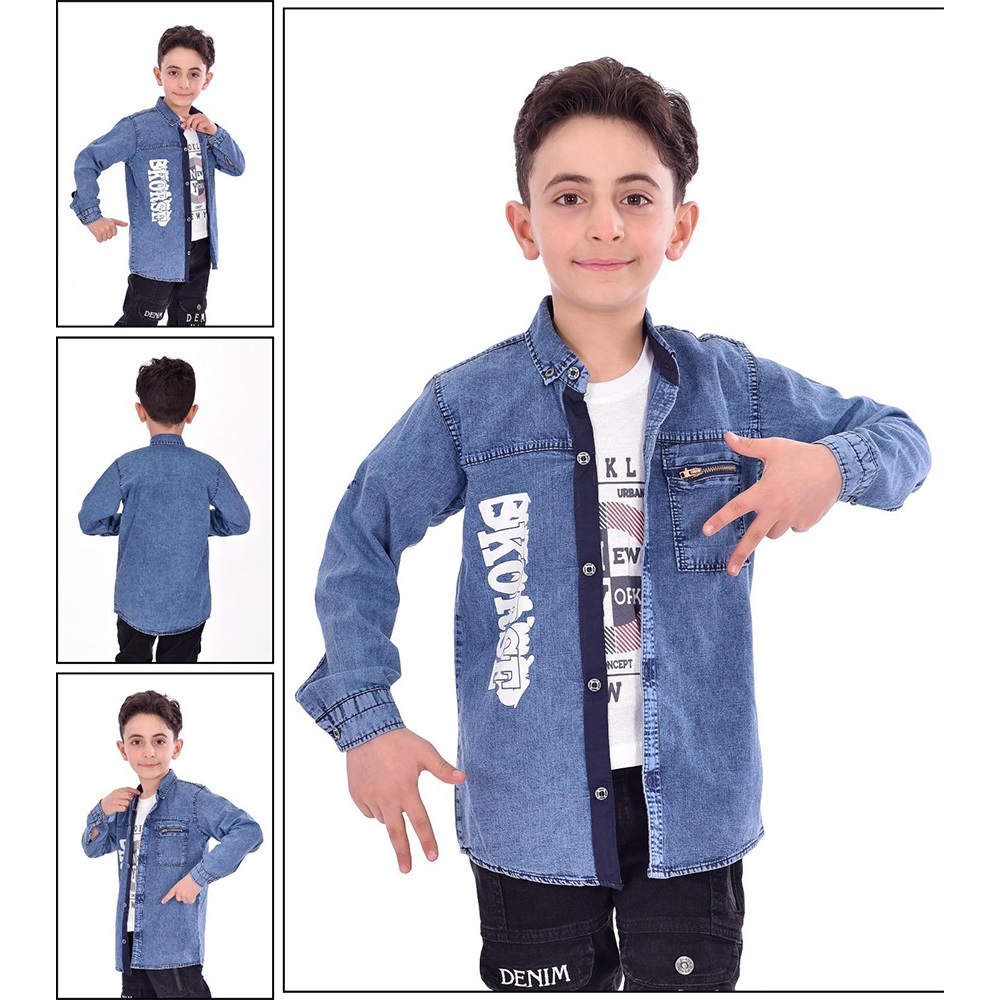 Bobiks 4408 Erkek Çocuk Ges Penyeli Ferm Kot Gömlek Kar Yıkamalı Takım 13-16 Yaş - Kot Mavi - 13-16 YAŞ