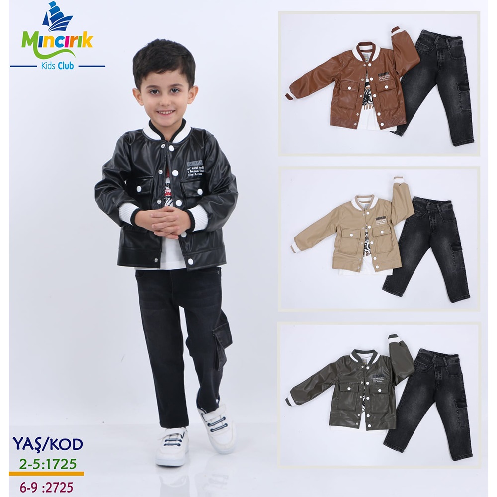 Mıncırık Kids 1725 Erkek Çocuk Dik Yaka Deri 3 Lü Takım 2-5 Yaş - Kahverengi - 2-3-4-5 YAŞ
