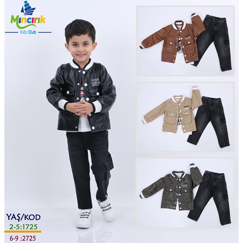 Mıncırık Kids 1725 Erkek Çocuk Dik Yaka Deri 3 Lü Takım 2-5 Yaş - Kahverengi - 2-3-4-5 YAŞ