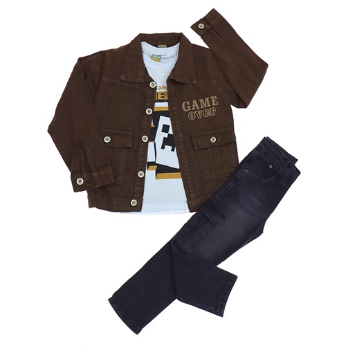 Mıncırık Kids 2693 Erkek Çocuk Zara Piefti Örümcek Bas 3 Lü Kot Takım 6-9 Yaş - Kahverengi - 6-7-8-9 YAŞ