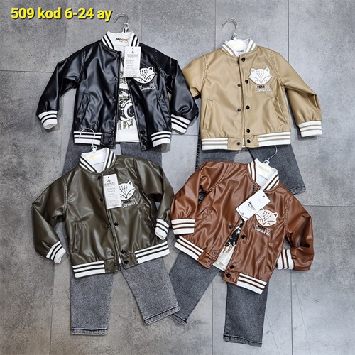 Mıncırık Kids 509 Erkek Bebe Deri Ceketli 3 Lü Takım 6-24 Ay - Siyah - 06-24 AY