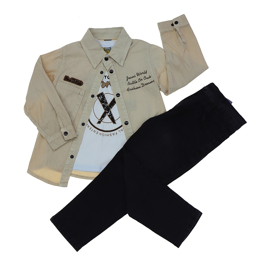 Mıncırık Kids 1719 Erkek Çocuk Pefti New Nakışlı 3 Lü Kot Takım 2-5 Yaş - Kahverengi - 2-3-4-5 YAŞ