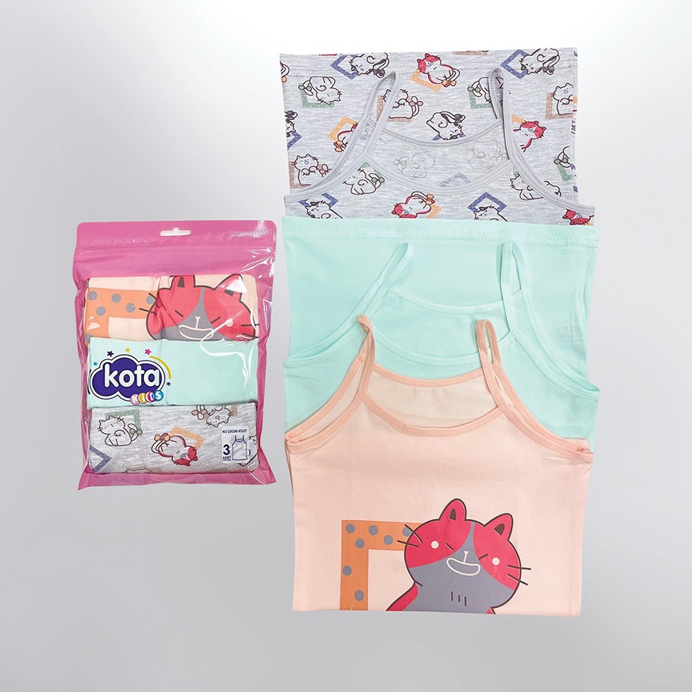 Kota Kids 3423 Kız Çocuk 3 Lü Baskılı İp Asklı Atlet - Karışık Renk