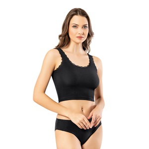 Kota 6438 Bayan Kaşkorse Tırnak Dantelli Geniş Askılı Krop - Siyah