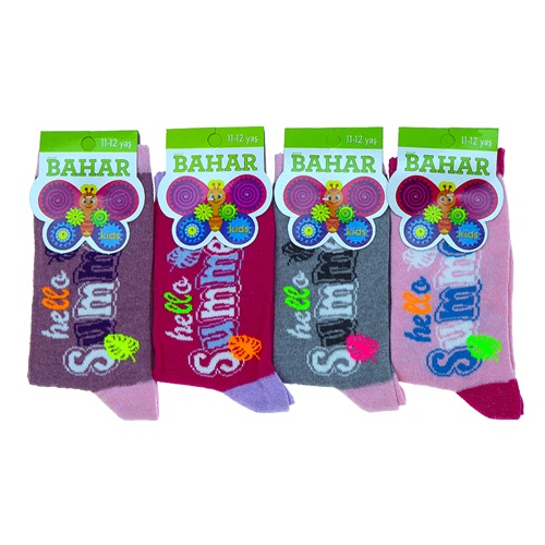 Bahar Kız Çocuk Likralı Desenli Mevsimlik Soket Çorap - Karışık Renk