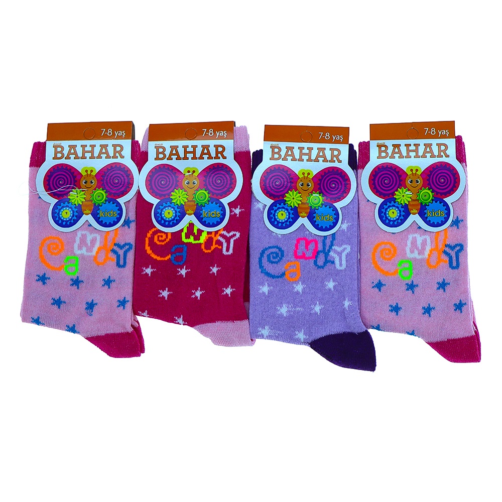 Bahar Kız Çocuk Likralı Desenli Mevsimlik Soket Çorap - Karışık Renk