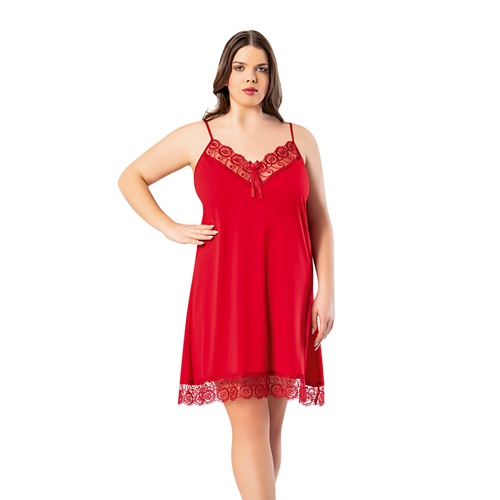 Kota 6210 Bayan Battal Penye Dantelli Gecelik - Siyah