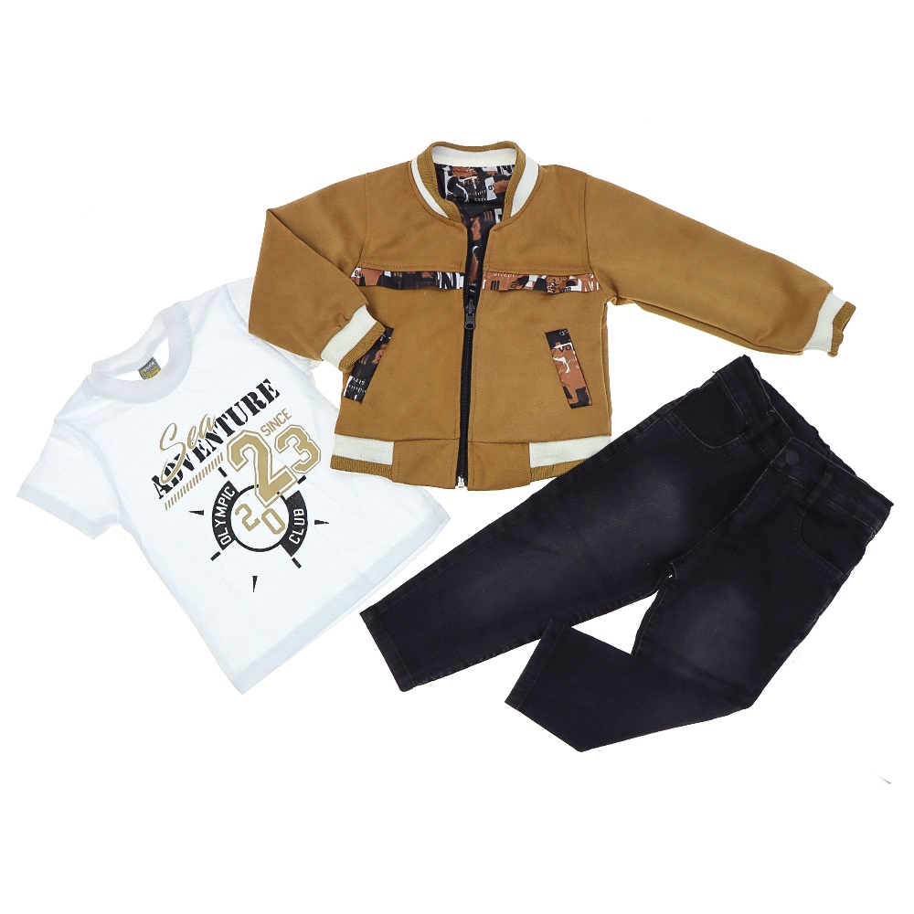 Mıncırık Kids 2743 Erkek Çocuk Süet Sea Adventure Baskılı 3 Lü Ceketli Takım 6-9 Yaş - Haki