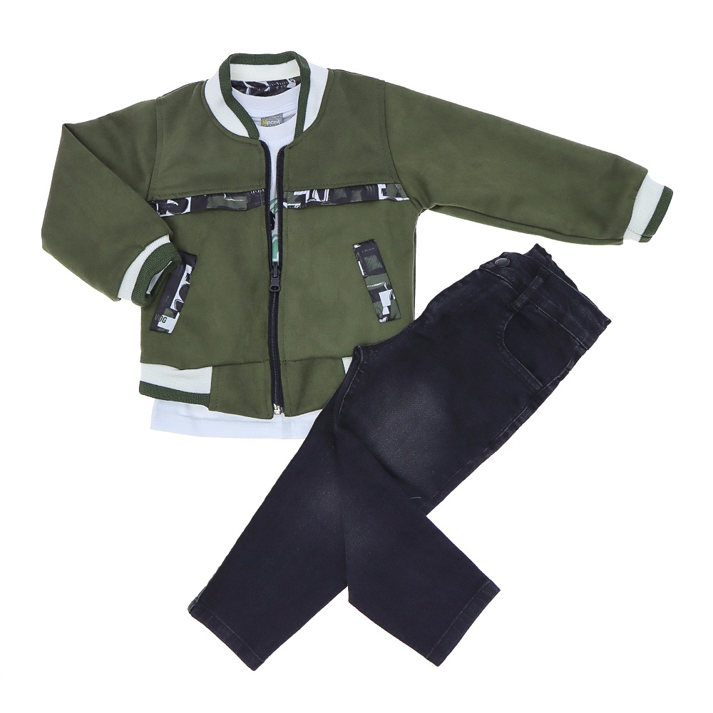 Mıncırık Kids 2743 Erkek Çocuk Süet Sea Adventure Baskılı 3 Lü Ceketli Takım 6-9 Yaş - Haki