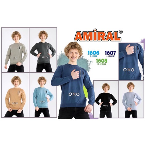 Amiral 1607 Erkek Çocuk Sıfır Yaka Creatıve Bas 2 İp Sweat 9-12 Yaş - Bej - 9-12 YAŞ