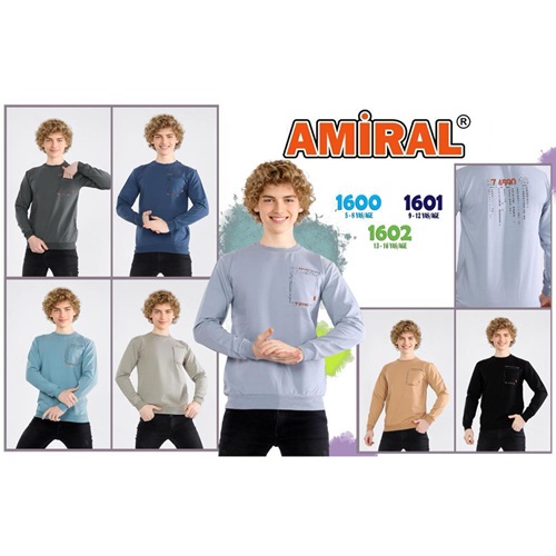 Amiral 1602 Erkek Çocuk Sıfır Yaka Smart Codes Bas 2 İp Sweat 13-16 Yaş - Bej - 13-16 YAŞ
