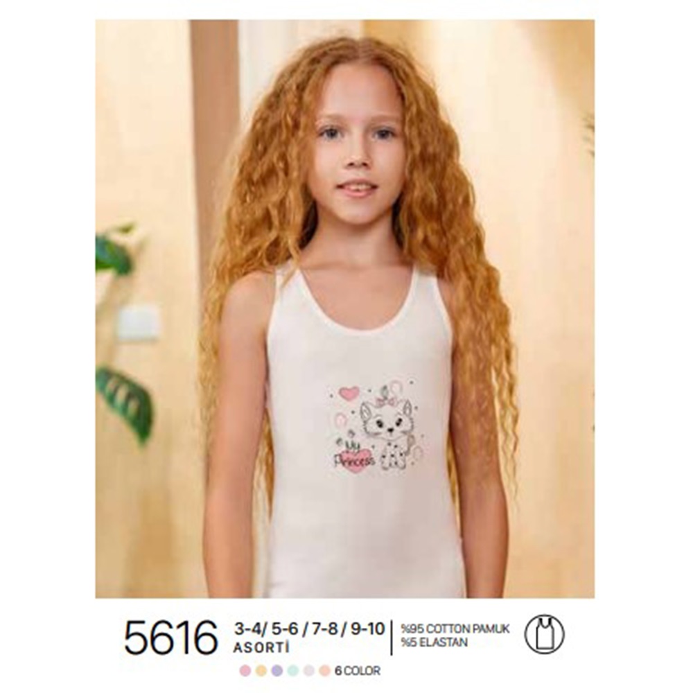 Berrak 5616 Kız Çocuk Geniş Askılı Atlet - Karışık Renk - 7-8 YAŞ