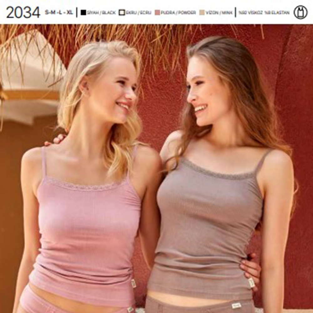 Berrak 2034 Bayan Ön Dantelli İp Askılı Atlet S-XL - Vizon - L