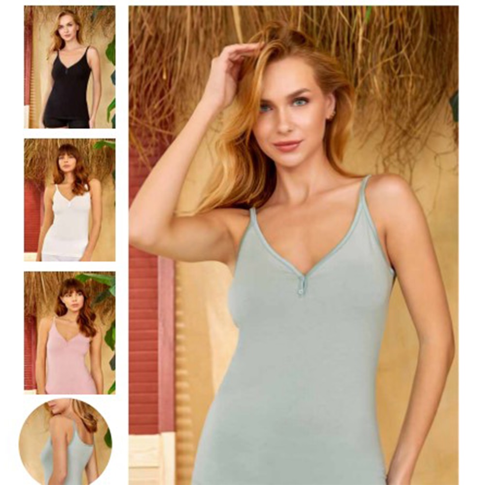 Berrak 2023 Bayan Saten Askılı İp Askılı Atlet M-XL - Yeşil - L